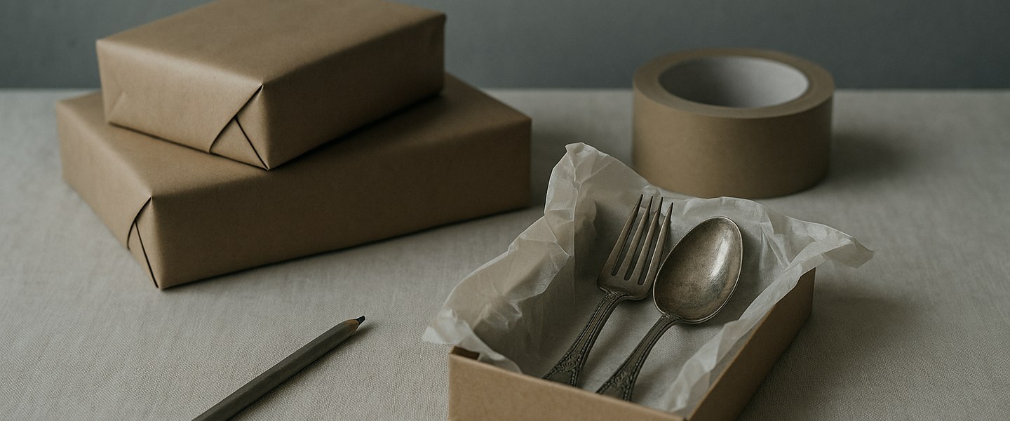 Parcels of antique silver packed for posting to a buyer